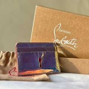 CHRISTIAN LOUBOUTIN Kios Iridescent Metallic Leather Card Holder w Box